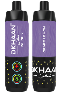 Dkhaan Infinity 25K Grape Lemon Disposable Vape with 5mg freebase nicotine and rechargeable battery