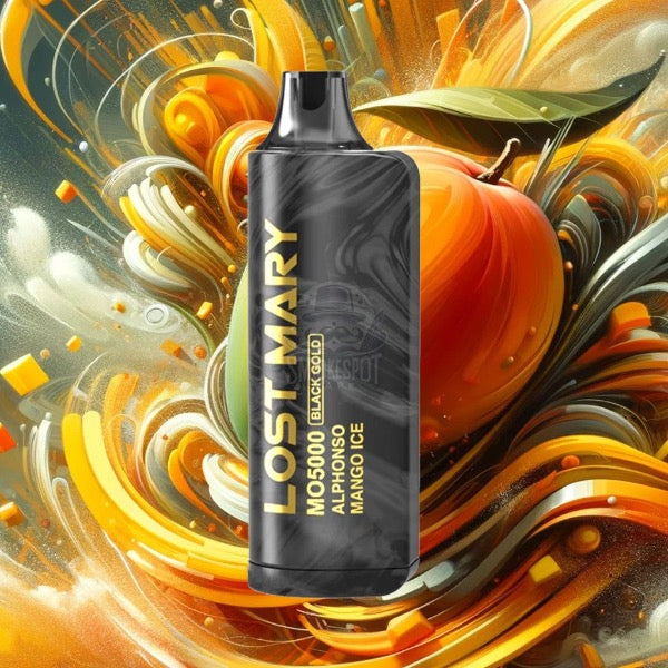 Aphonso Mango Ice Lost Mary MO5000 Black disposable vape with tropical mango and ice flavor