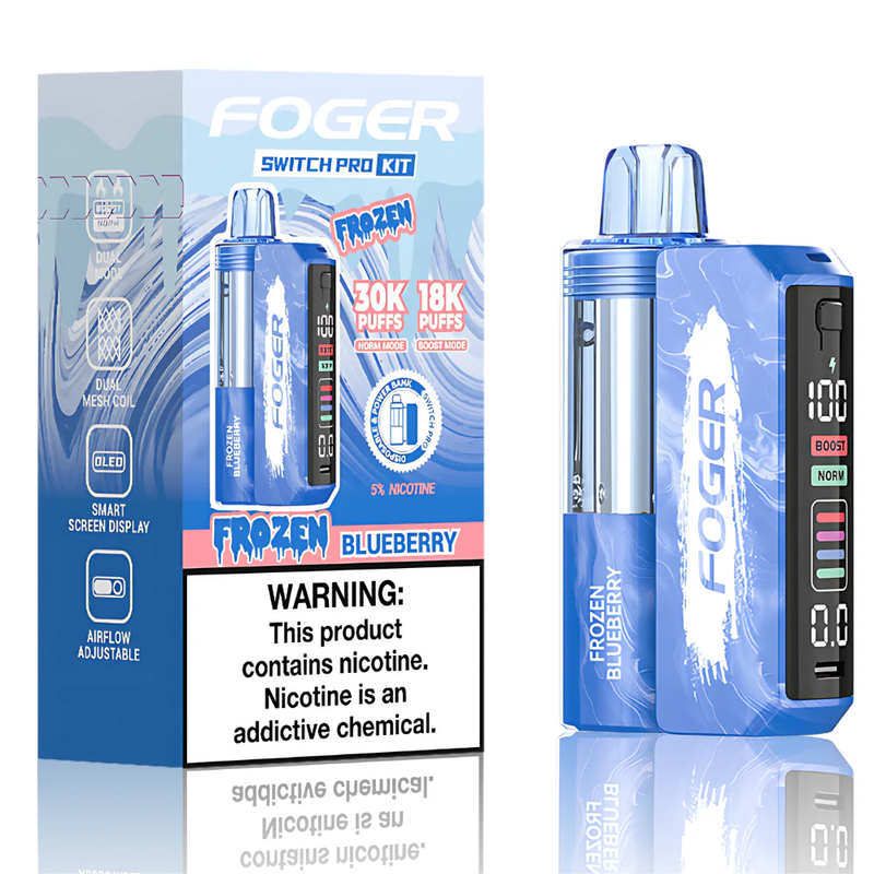 Foger Switch Pro Kit 30k Frozen Blueberry Disposable Vape with 5% Nicotine and USB-C Rechargeable Battery