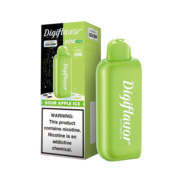Digiflavor BRK 20k POD Sour Apple Ice disposable vape device with crisp sour apple ice flavor and USB-C charging