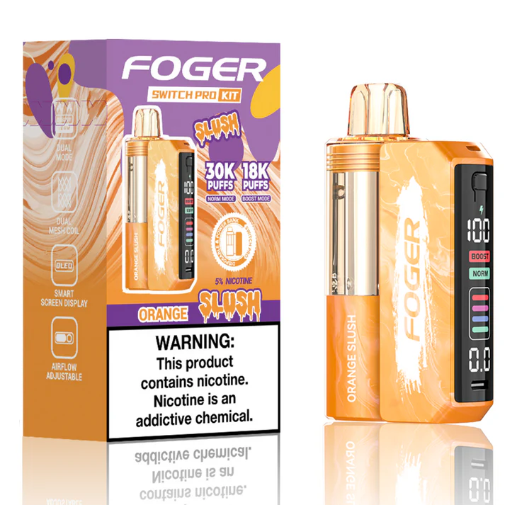 Foger Switch Pro Kit 30k Orange Slush Disposable Vape Box with 30,000 puffs and rechargeable battery